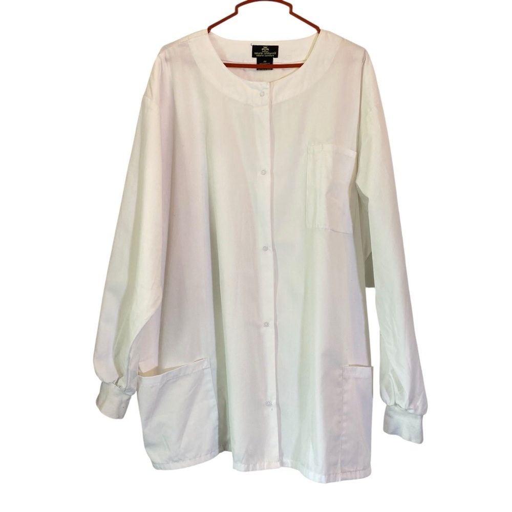 Natural Uniforms Plus size 2X Solid White Snap-Up Lab Uniform Scrub Jacket